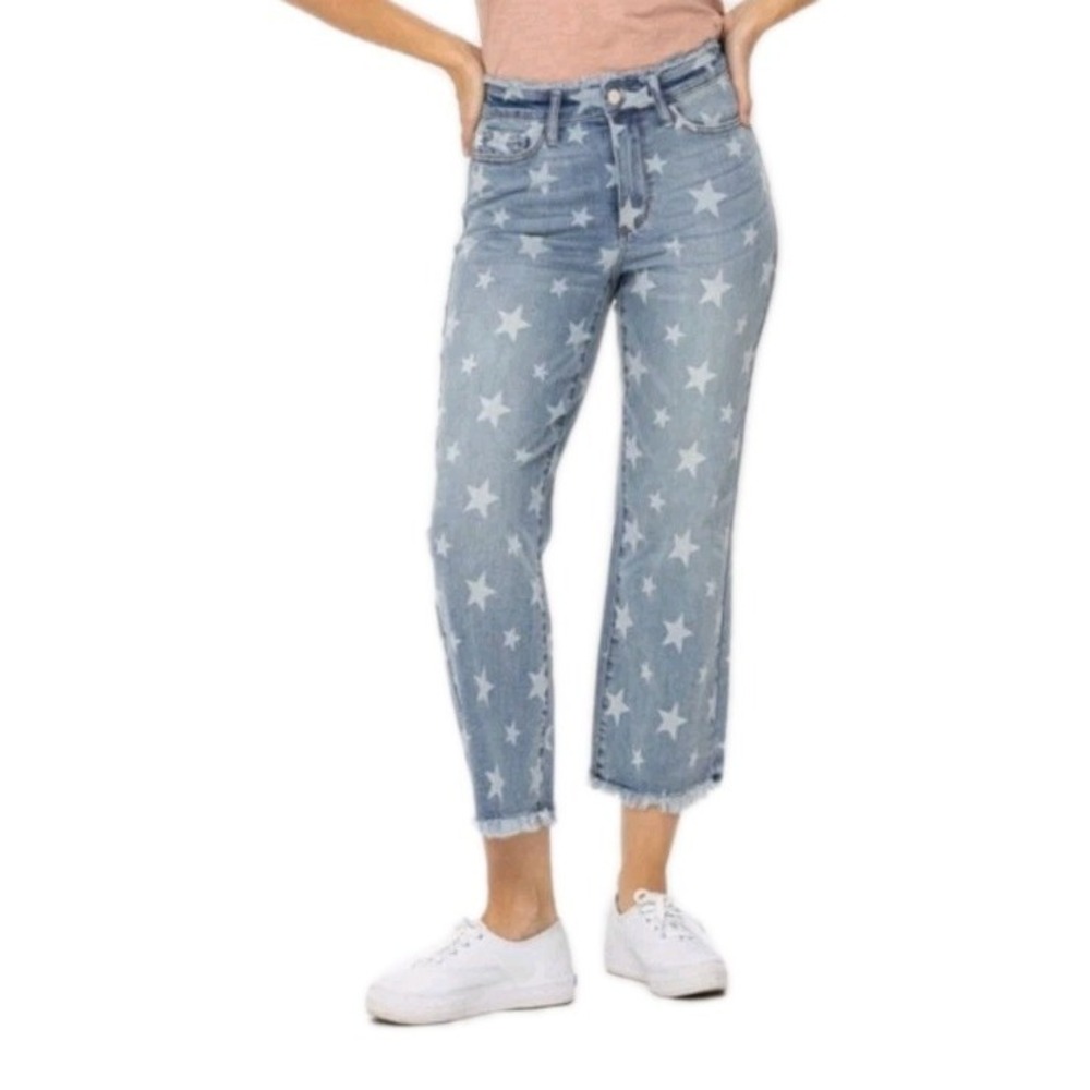 Judy Blue Women's Size 0 Star Print Jeans Cropped Straight